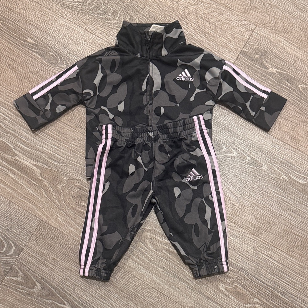 Adidas Infant Tracksuit in Black and Pink Camo